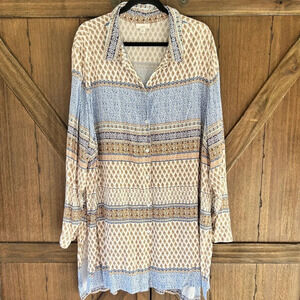 J. Jill Mixed Mini Floral Damask Print Button Tunic Dress Coverup Size 4XL